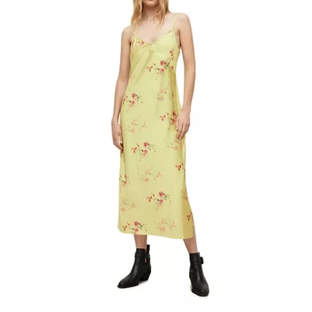 ALLSAINTS Mae Soliano Floral Print Maxi Dress in Lime Green NWT Size 8
